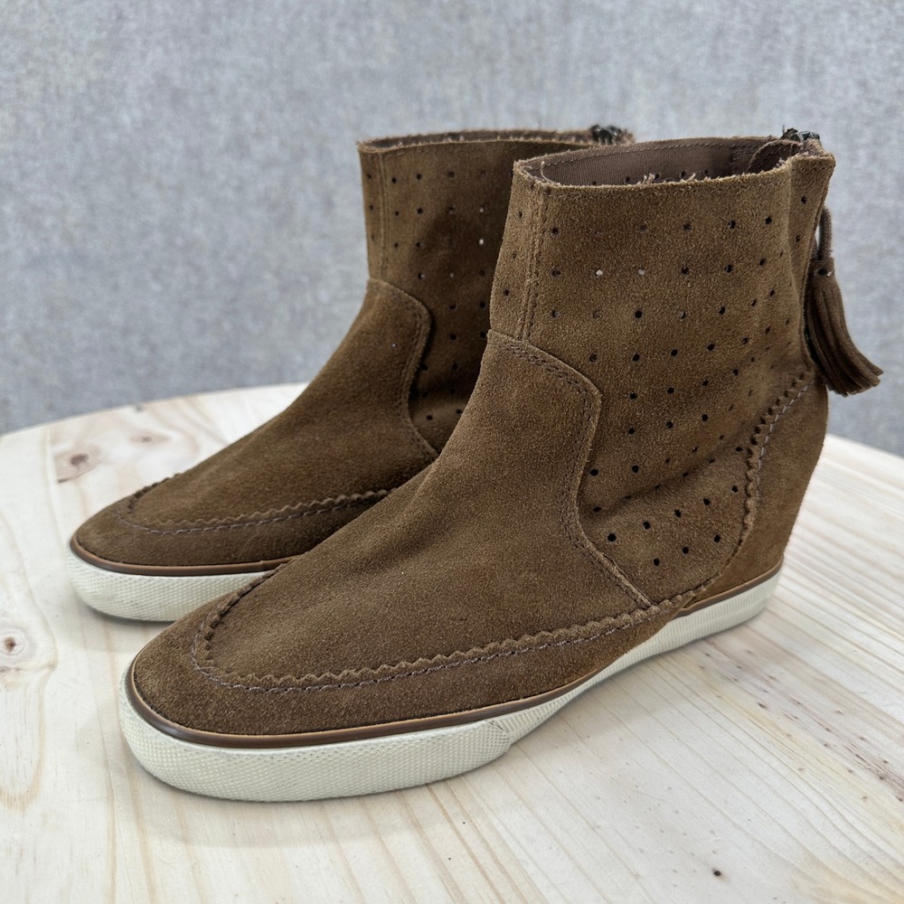 American Eagle Booties 8 Brown Suede Tassel Wedge Sneaker Ankle Boots Perforated